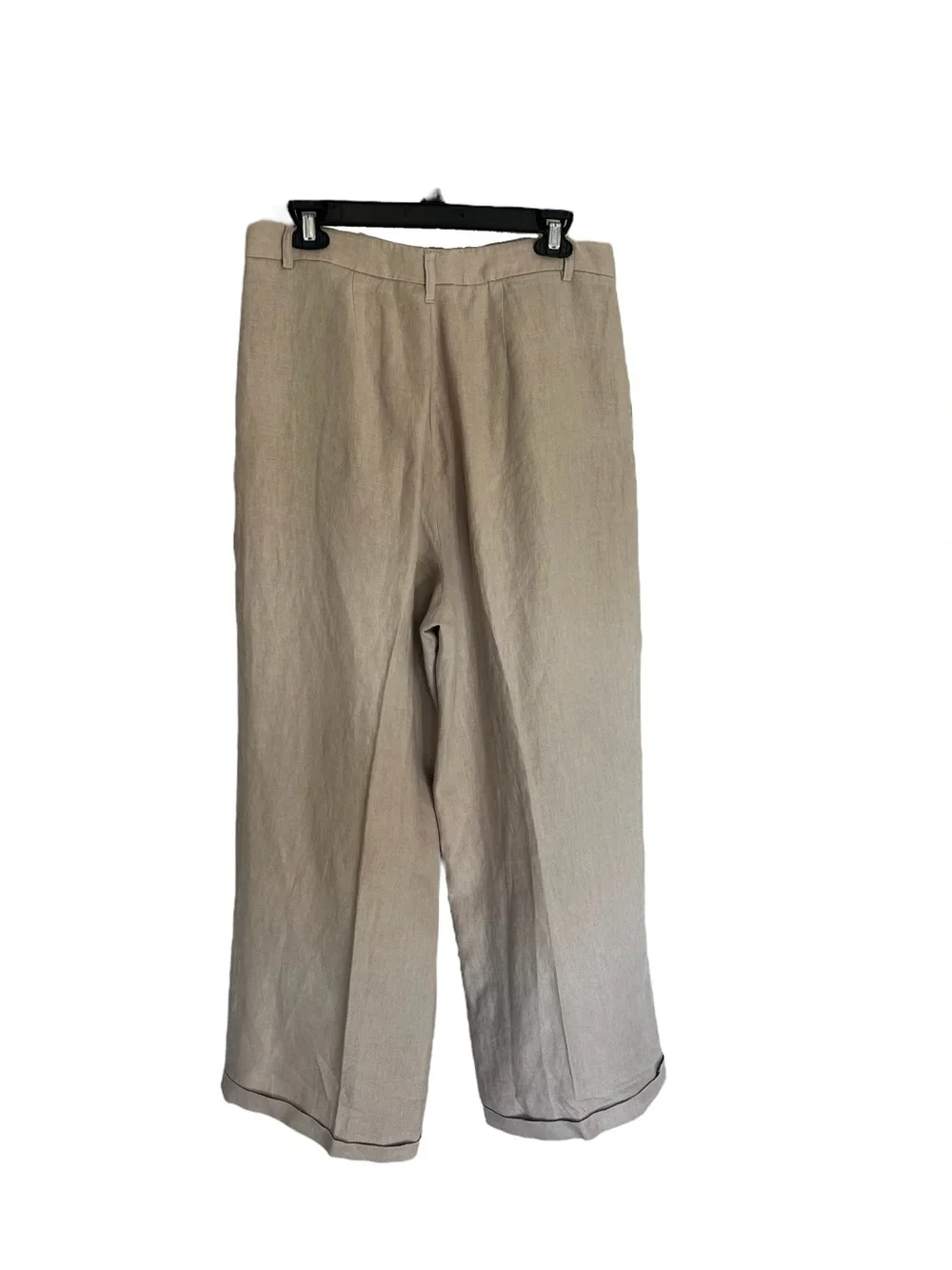 Free People Lyla wide leg cuffed linen trouser low slung pants beige 6 coastal